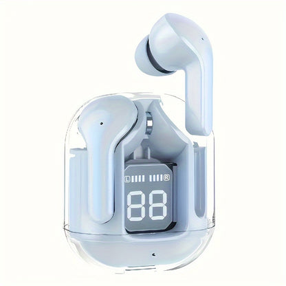 Wireless earphones with stereo sound, wireless charging case, built-in microphone for iOS and Android.