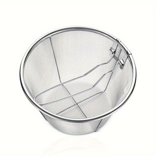 Durable Stainless Steel Deep Fry Basket With Handle - Foldable Strainer for Cooking, Frying & Straining - Ideal Kitchen Accessory for Vegetables, Pasta, French Fries