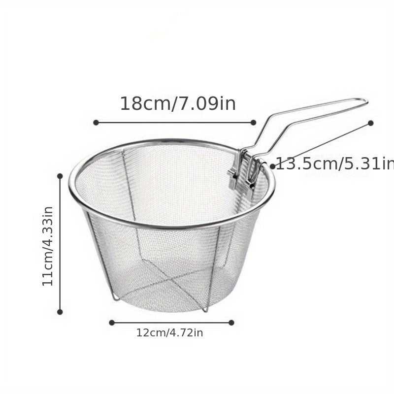 Durable Stainless Steel Deep Fry Basket With Handle - Foldable Strainer for Cooking, Frying & Straining - Ideal Kitchen Accessory for Vegetables, Pasta, French Fries