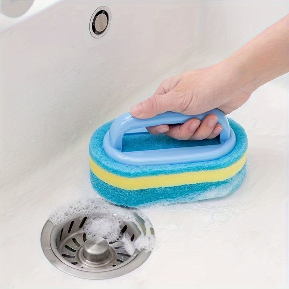 1pc Sturdy Sponge Cleaning Brush with Handle - Safe for Food Handling, Perfect for Bathroom, Kitchen, Tile Scrubbing, Dishwashing, Pot Cleaning, and Power Decontamination