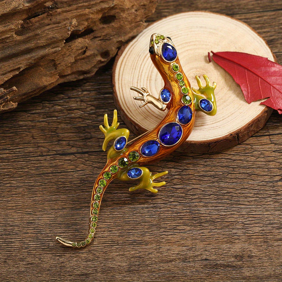 Vintage-inspired Lizard Brooch with Rhinestones - Stunning Gecko Design - Customizable Accessory for Clothing, Hats, and Gifts