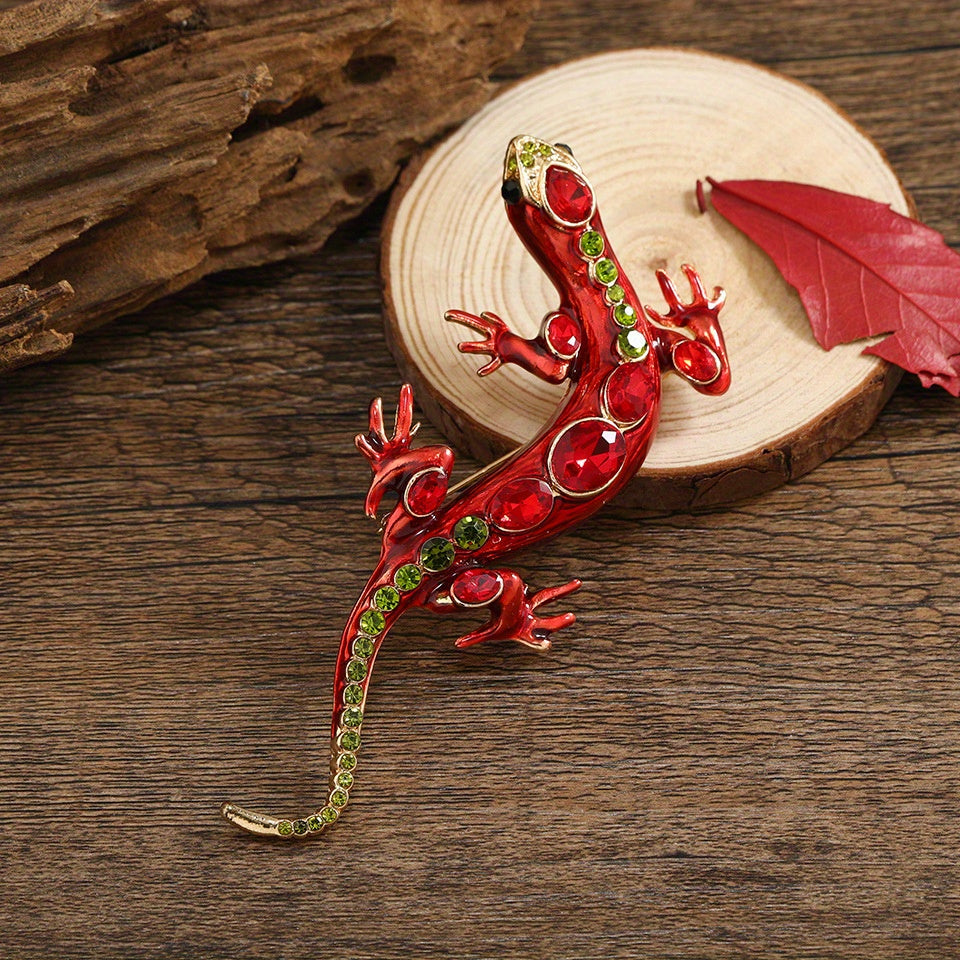 Vintage-inspired Lizard Brooch with Rhinestones - Stunning Gecko Design - Customizable Accessory for Clothing, Hats, and Gifts