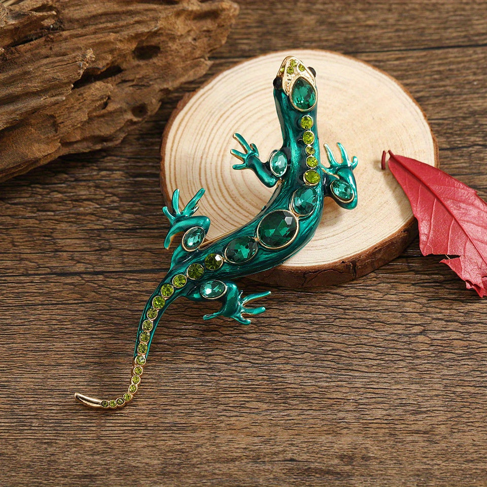 Vintage-inspired Lizard Brooch with Rhinestones - Stunning Gecko Design - Customizable Accessory for Clothing, Hats, and Gifts