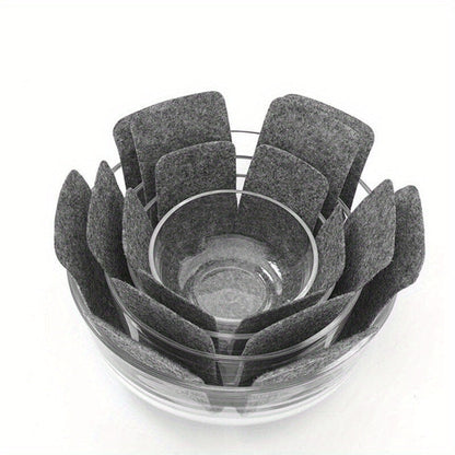 A set of 12 FeltGuard Non-Stick Scratch-Resistant Polystyrene Felt Pads designed for protecting pots and pans, essential cookware accessories.