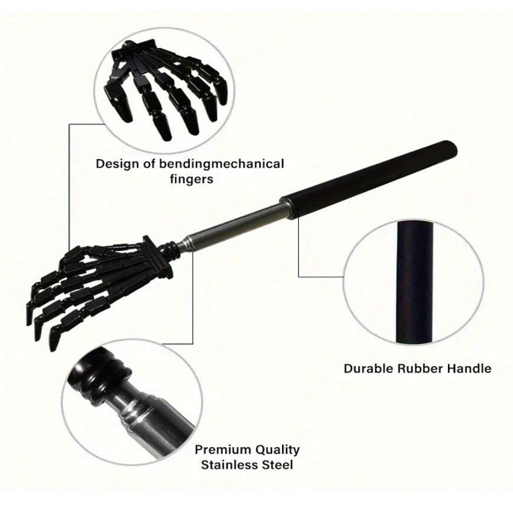 Telescopic metal back scraper with rubber handle, ideal gift for men and women.