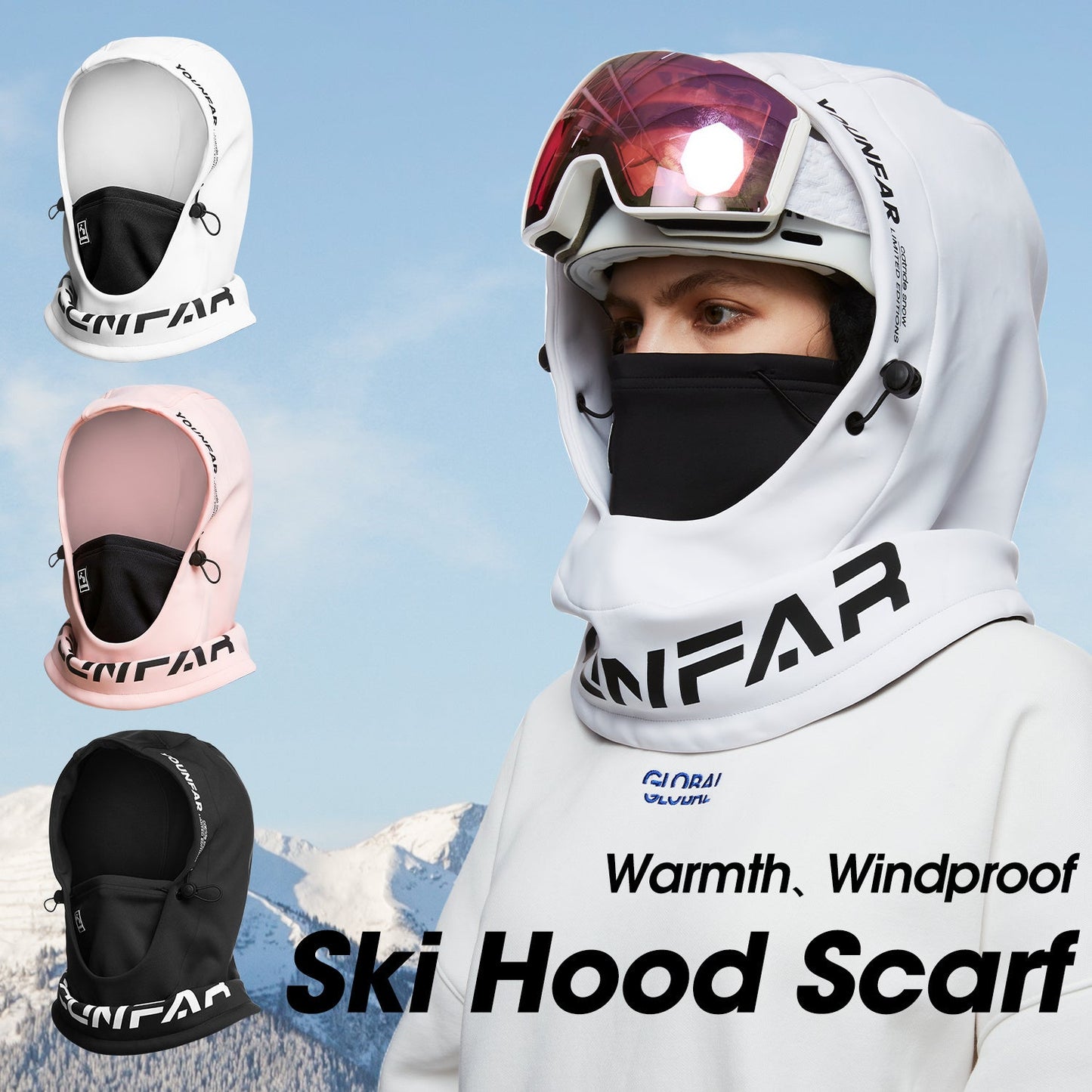 Protect yourself during the cold winter months with the Global Glove Winter Windproof Hooded Scarf featuring a Balaclava, perfect for skiing and snowboarding.