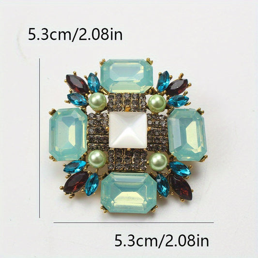 New Age Accessories - Vintage Baroque Cross Brooch in Jelly Colors with Irregular Water Drill Design, Perfect for Fashionable Ladies