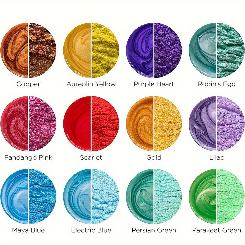 10 vibrant 20ml Mica powder colors for resin and candle making, non-toxic glitter pigment set