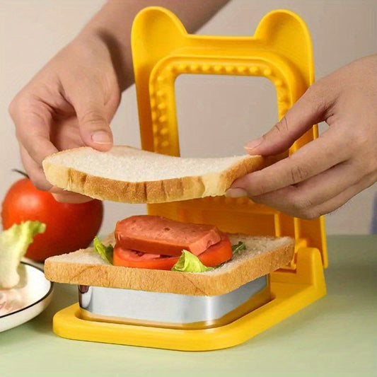 Square sandwich maker made of stainless steel, ideal for cutting breakfast bread. This hand wash safe food contact sandwich press mold can be used as a DIY kitchen gadget for creating sandwich cookies and desserts.