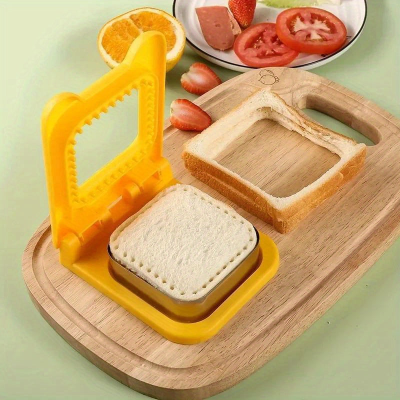 Square sandwich maker made of stainless steel, ideal for cutting breakfast bread. This hand wash safe food contact sandwich press mold can be used as a DIY kitchen gadget for creating sandwich cookies and desserts.