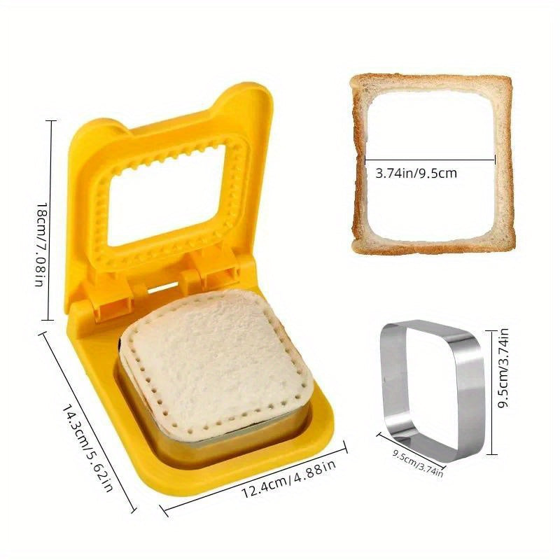 Square sandwich maker made of stainless steel, ideal for cutting breakfast bread. This hand wash safe food contact sandwich press mold can be used as a DIY kitchen gadget for creating sandwich cookies and desserts.