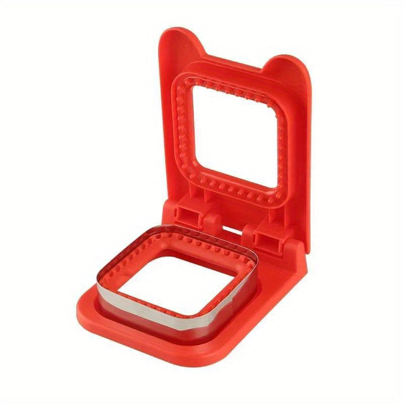 Square sandwich maker made of stainless steel, ideal for cutting breakfast bread. This hand wash safe food contact sandwich press mold can be used as a DIY kitchen gadget for creating sandwich cookies and desserts.