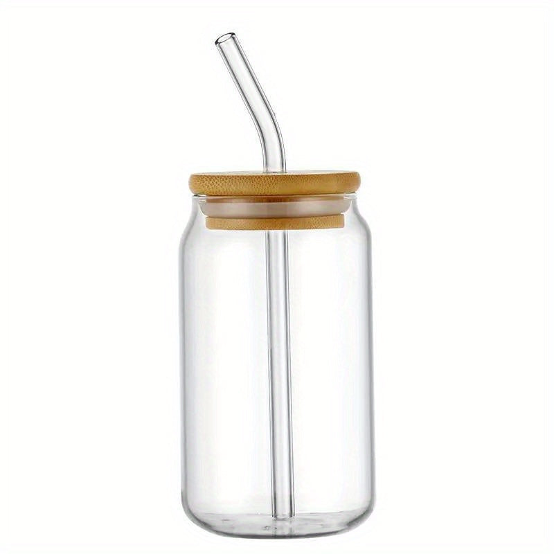 Borosilicate glass cups with lids and straws in 11.83oz, 15.22oz, and 18.6oz sizes - ideal for iced coffee, beer, and tea.