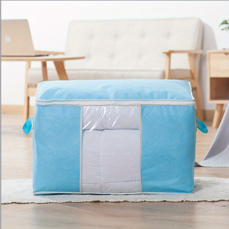 Storage bags made of foldable non-woven material - ideal for storing quilts and preventing moisture in closets. Organize blankets, bedding, and clothing with this moisture-proof closet organizer. A special feature allows for easy storage of comforters.