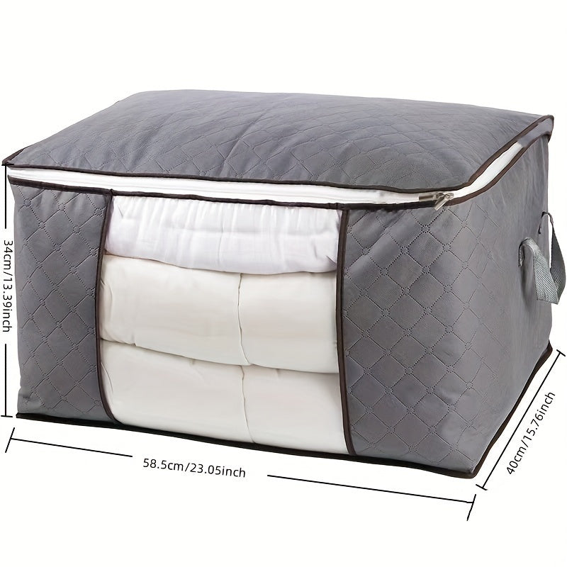 Storage bags made of foldable non-woven material - ideal for storing quilts and preventing moisture in closets. Organize blankets, bedding, and clothing with this moisture-proof closet organizer. A special feature allows for easy storage of comforters.