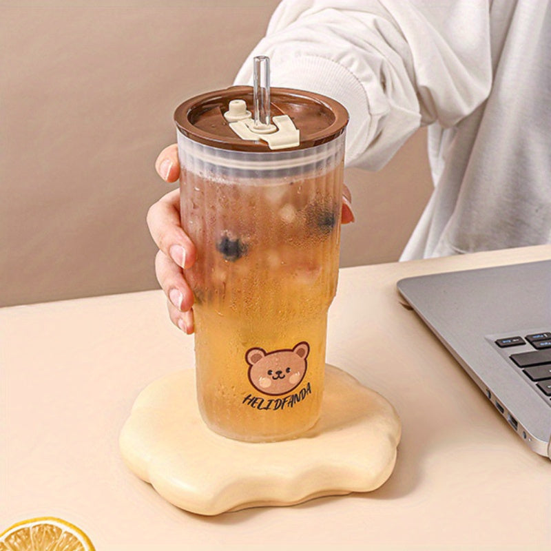 Compact adorable bear plastic water cup for on-the-go hydration, leak-proof tumbler for drinks.