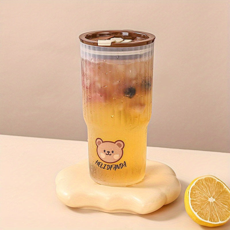 Compact adorable bear plastic water cup for on-the-go hydration, leak-proof tumbler for drinks.