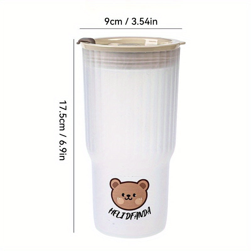 Compact adorable bear plastic water cup for on-the-go hydration, leak-proof tumbler for drinks.