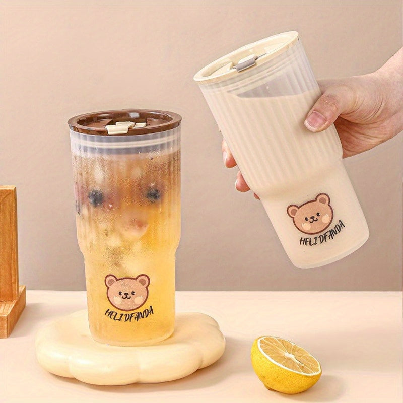 Compact adorable bear plastic water cup for on-the-go hydration, leak-proof tumbler for drinks.