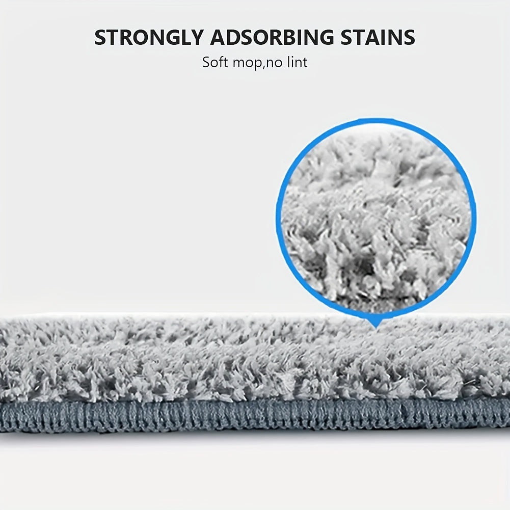 Five pieces of ultrafine microfiber mop pads that are washable and durable with high absorption for both wet and dry use. They are easy to attach and clean, making them ideal for home floor care.