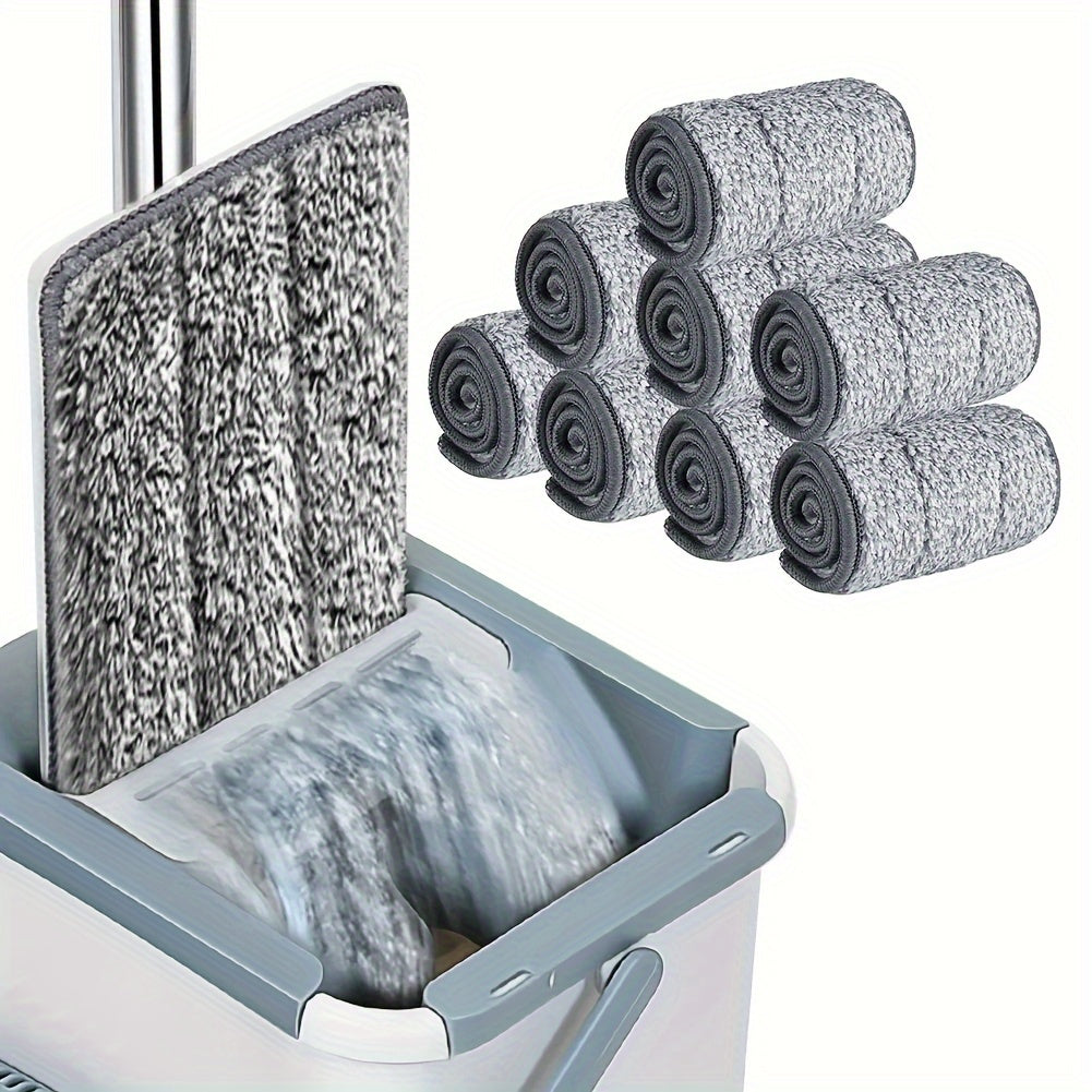 Five pieces of ultrafine microfiber mop pads that are washable and durable with high absorption for both wet and dry use. They are easy to attach and clean, making them ideal for home floor care.