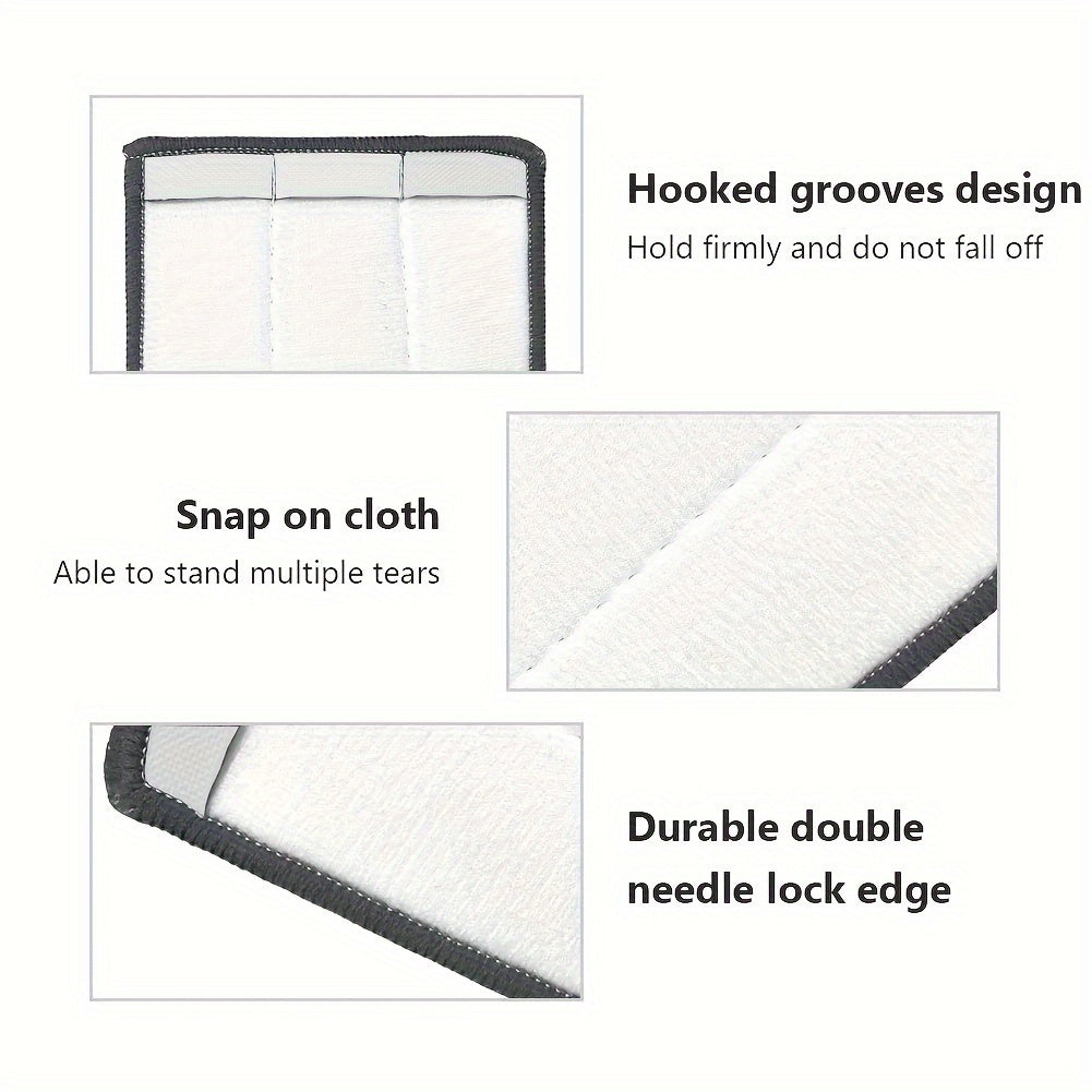 Five pieces of ultrafine microfiber mop pads that are washable and durable with high absorption for both wet and dry use. They are easy to attach and clean, making them ideal for home floor care.