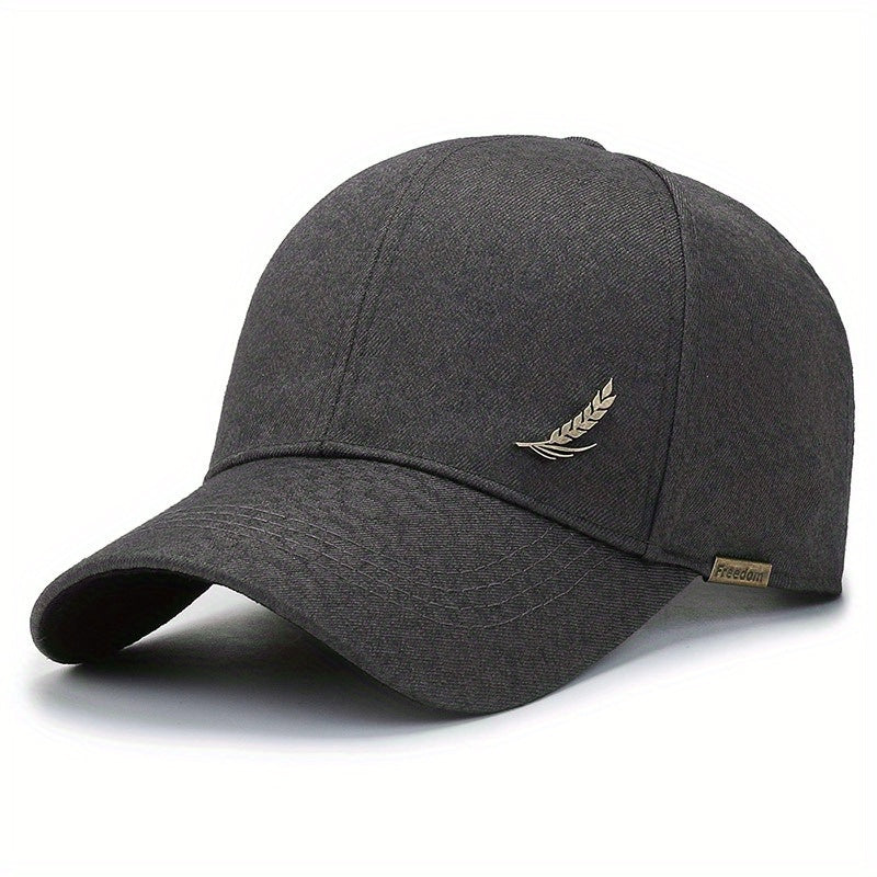 1pc Stylish Baseball Cap with Wheat Logo - 100% Polyester, Ideal for Travel & Sun Protection - Available in Black, Dark Gray, Brown, Navy Blue