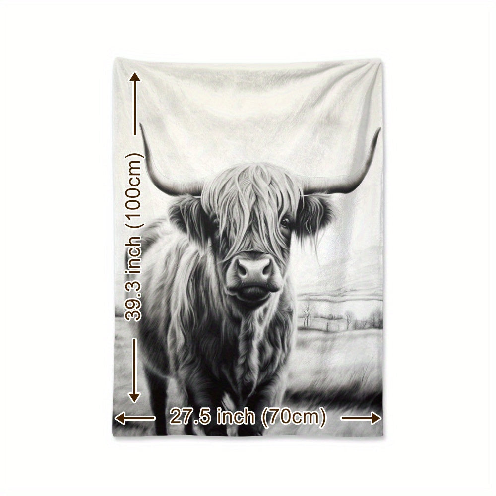 Soft and warm Highland Cattle print flannel blanket, perfect for naps, camping, travel, and home decor. Ideal gift for friends, family, and loved ones.