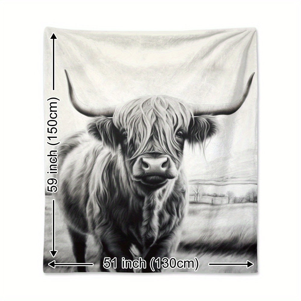 Soft and warm Highland Cattle print flannel blanket, perfect for naps, camping, travel, and home decor. Ideal gift for friends, family, and loved ones.