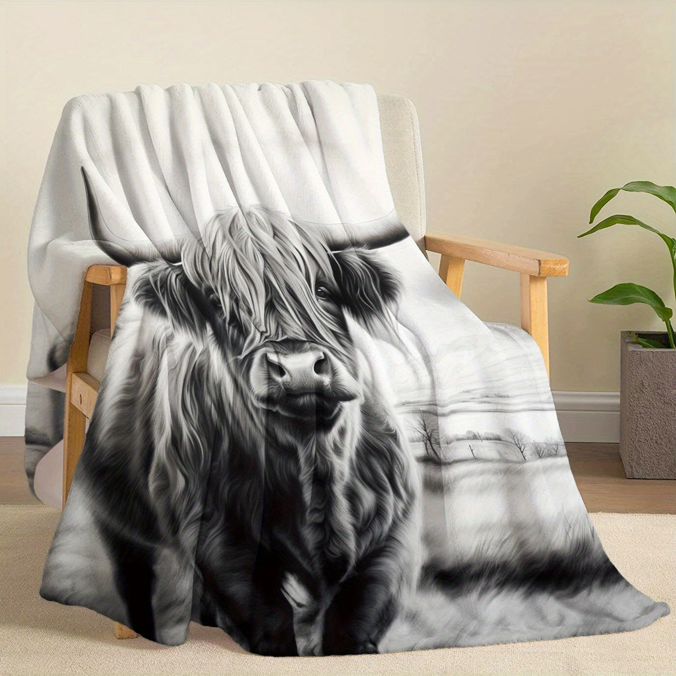 Soft and warm Highland Cattle print flannel blanket, perfect for naps, camping, travel, and home decor. Ideal gift for friends, family, and loved ones.