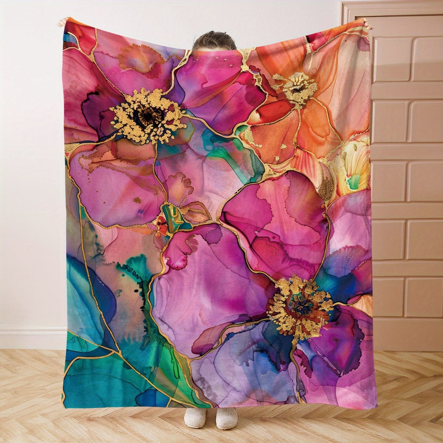 Soft and cozy Korean Element Beautiful Flowers Print Flannel Blanket, perfect for bed, sofa, office, or travel. This lightweight yet warm blanket is suitable for all seasons and makes a great gift for camping enthusiasts.