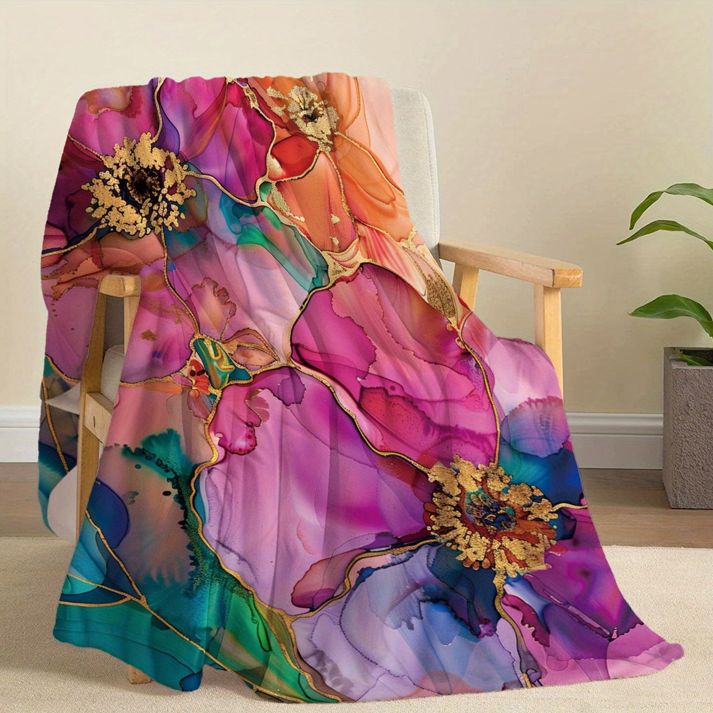 Soft and cozy Korean Element Beautiful Flowers Print Flannel Blanket, perfect for bed, sofa, office, or travel. This lightweight yet warm blanket is suitable for all seasons and makes a great gift for camping enthusiasts.