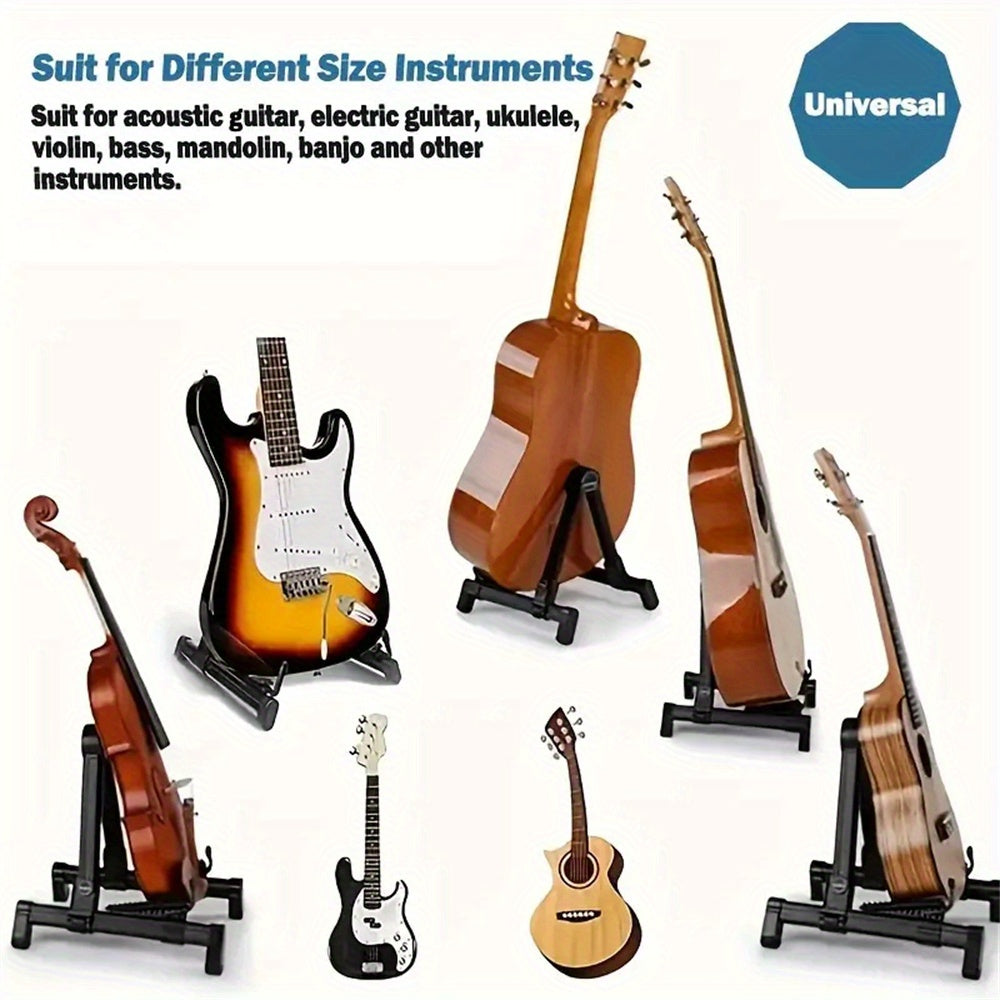 Durable ABS Foldable Stand supports a variety of instruments with adjustable features and easy installation. Ideal for acoustic, electric, bass guitars, mandolins, banjos, ukuleles, and