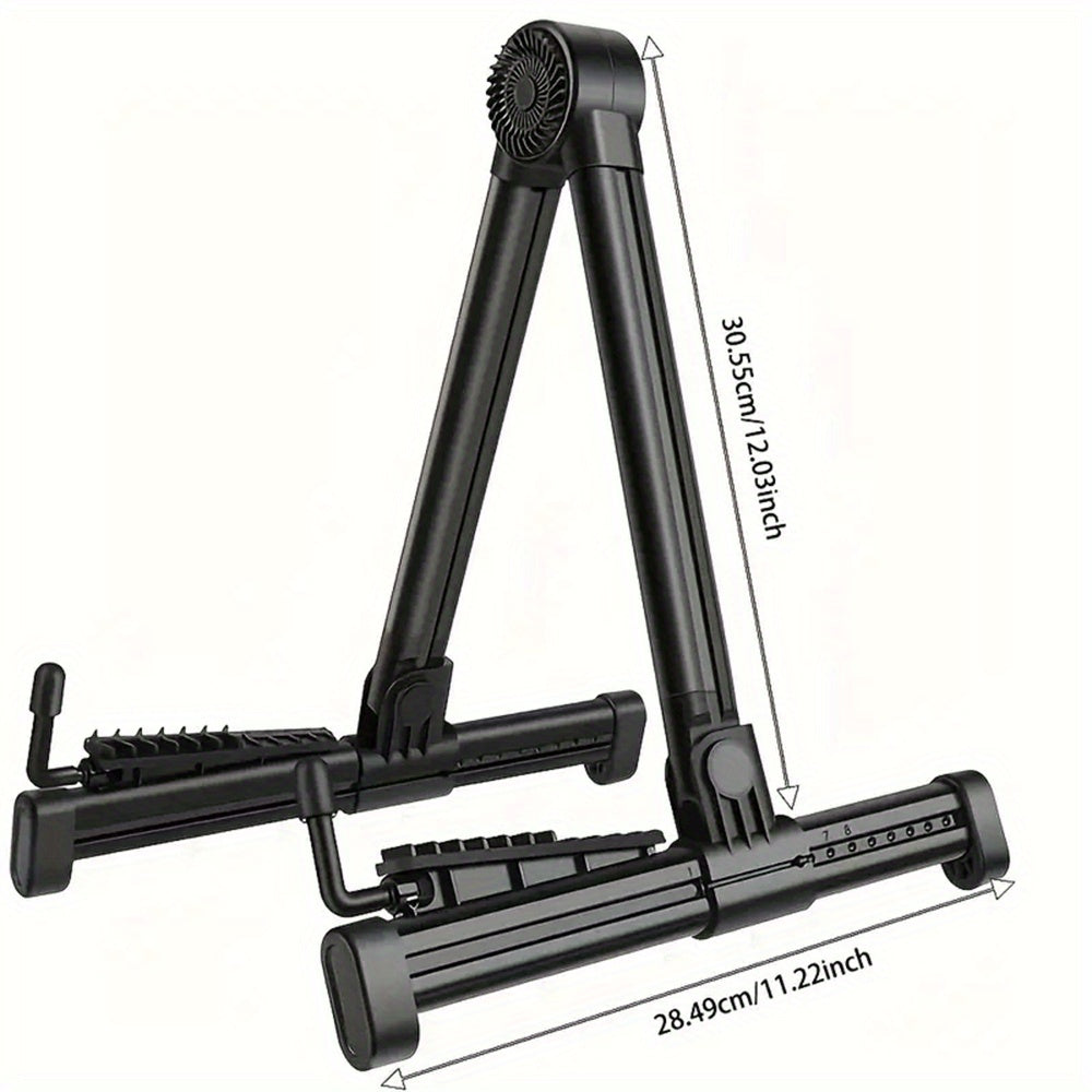 Durable ABS Foldable Stand supports a variety of instruments with adjustable features and easy installation. Ideal for acoustic, electric, bass guitars, mandolins, banjos, ukuleles, and