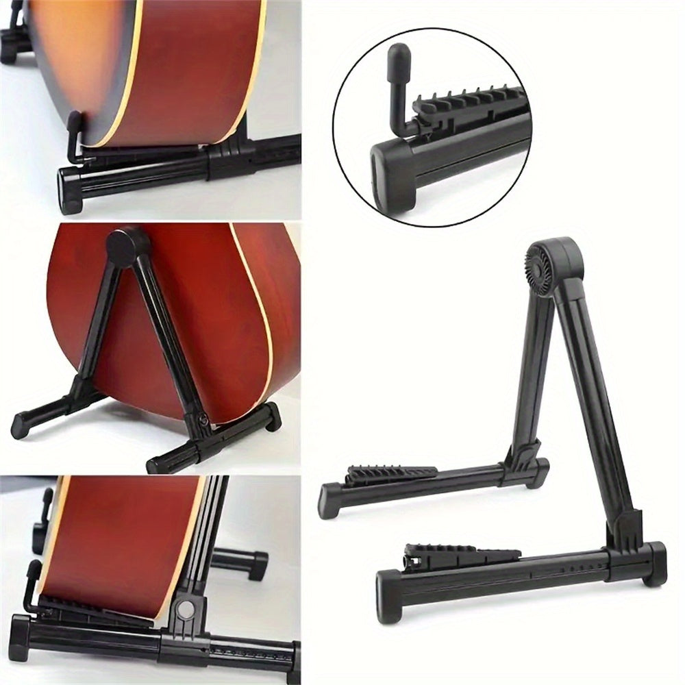 Durable ABS Foldable Stand supports a variety of instruments with adjustable features and easy installation. Ideal for acoustic, electric, bass guitars, mandolins, banjos, ukuleles, and