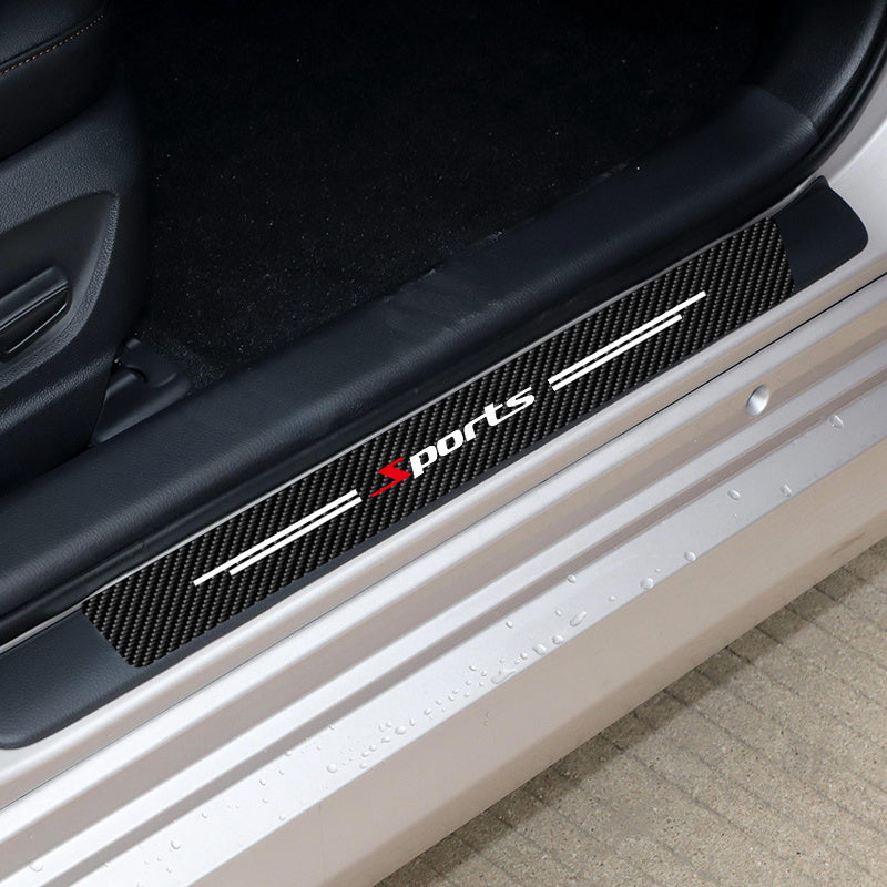 5 Carbon Fiber Door Sill Protectors - Matte Finish, Self-Adhesive, Scratch-Resistant for All Cars