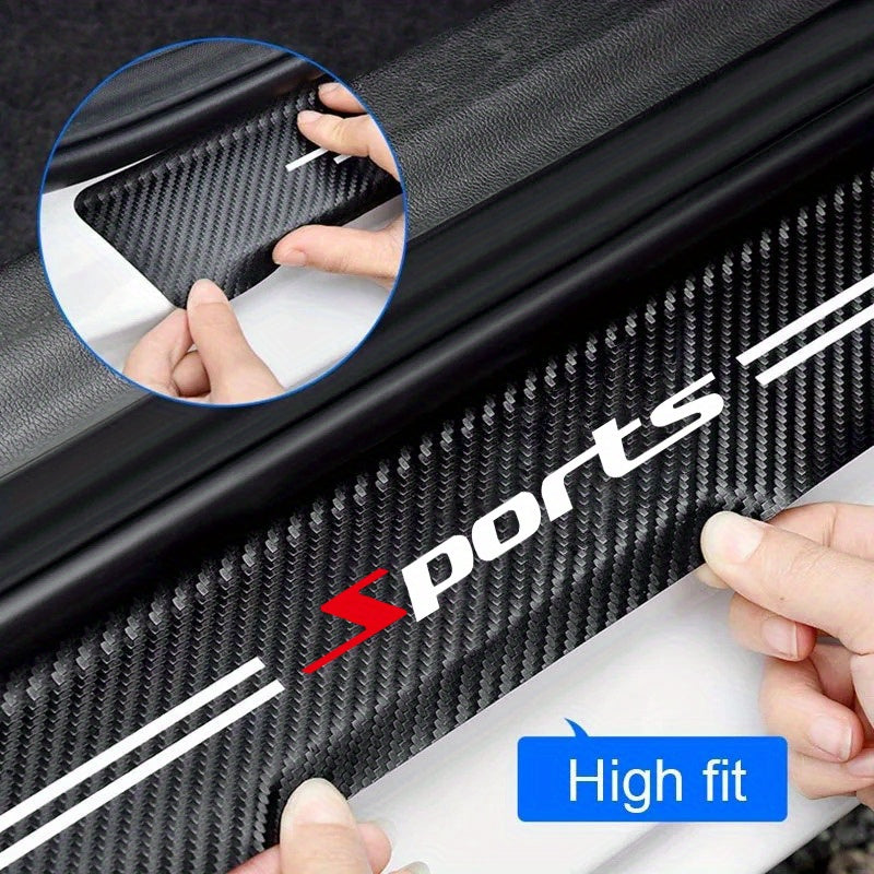 5 Carbon Fiber Door Sill Protectors - Matte Finish, Self-Adhesive, Scratch-Resistant for All Cars