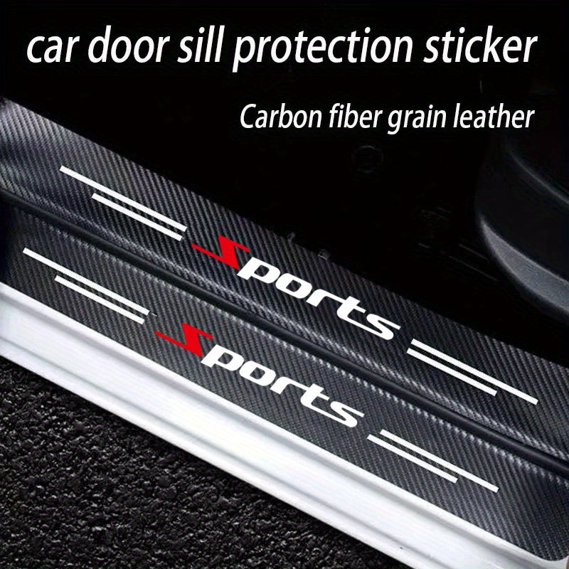 5 Carbon Fiber Door Sill Protectors - Matte Finish, Self-Adhesive, Scratch-Resistant for All Cars