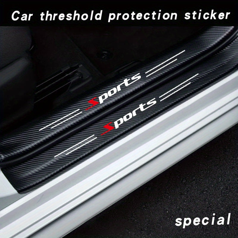 5 Carbon Fiber Door Sill Protectors - Matte Finish, Self-Adhesive, Scratch-Resistant for All Cars