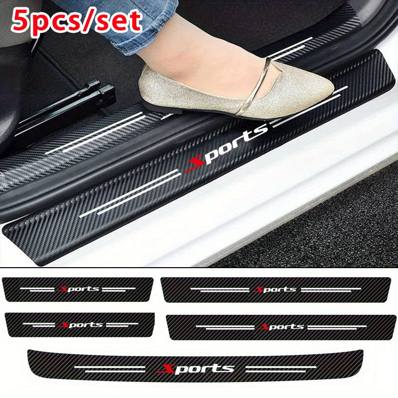 5 Carbon Fiber Door Sill Protectors - Matte Finish, Self-Adhesive, Scratch-Resistant for All Cars