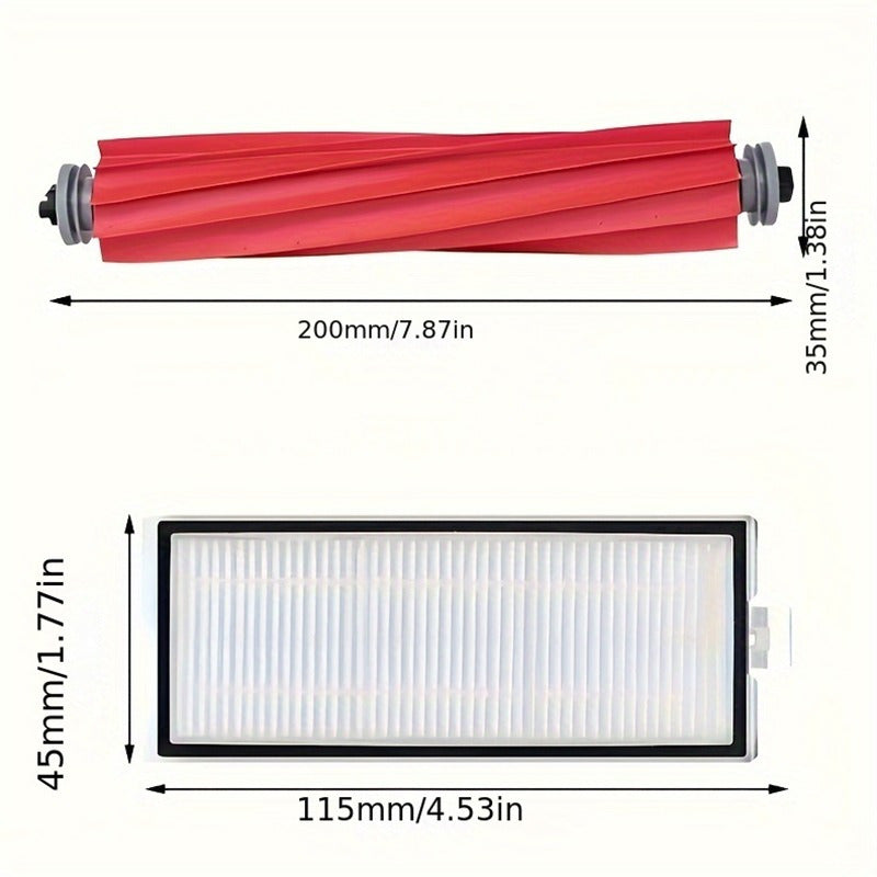 Set of 5 Replacement Accessories for Roborock Q7 Max/Q7 Max Plus/T8 Robot Vacuum Cleaner: Includes 1 Rubber Main Brush, 2 Side Brushes, and 2 HEPA Filters