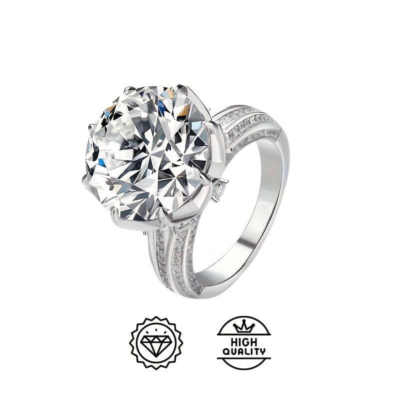 Radiant 10 Carat D-Color Moissanite Women's Ring in Sterling Silver with 8-Prong Setting - Hypoallergenic and Nickel-Free. Timeless and Luxurious Design, Ideal for Romantic Proposals. Perfect Moissanite Proposal Ring.