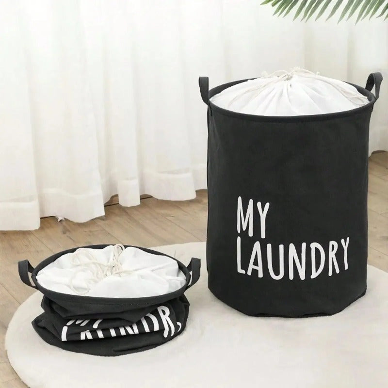 Foldable Drawstring Laundry Basket with Large Capacity, Waterproof Clothes Storage Basket for Home, Bathroom, and Children's Toy Organization.