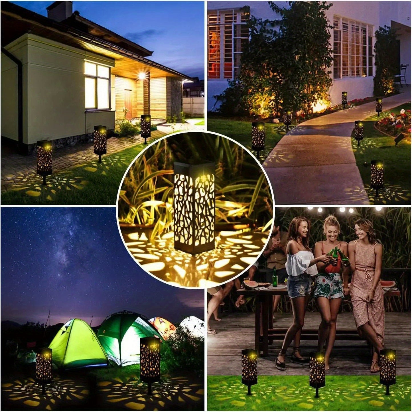 6-Pack Solar Path Lights with LED landscape lighting. Low-voltage, solar-powered with detachable fixture. Plastic lamp shade and solar battery included. ≤100 Lumen output.