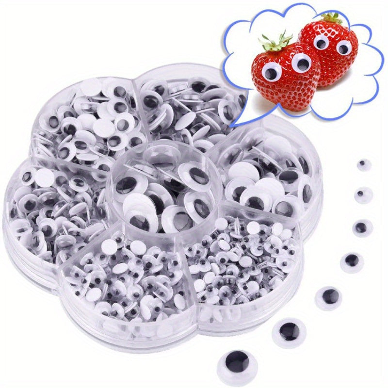 600 self-adhesive activity eyes in mixed sizes, black and white plastic. Easy to use for fun and creative crafts and decorations.