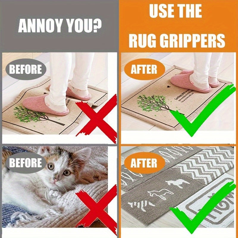 Non-Slip Rug Grippers 4-Pack: Keep your rugs in place with these anti-slip carpet corner stickers. Durable and easy to install, these grips are perfect for the living room, bedroom, or bathroom. Say goodbye to rug slipping with our roll-resistant design!