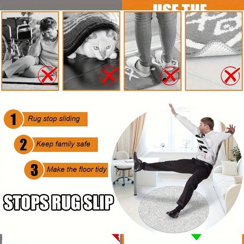 Non-Slip Rug Grippers 4-Pack: Keep your rugs in place with these anti-slip carpet corner stickers. Durable and easy to install, these grips are perfect for the living room, bedroom, or bathroom. Say goodbye to rug slipping with our roll-resistant design!