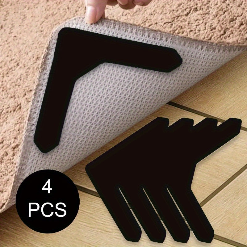 Non-Slip Rug Grippers 4-Pack: Keep your rugs in place with these anti-slip carpet corner stickers. Durable and easy to install, these grips are perfect for the living room, bedroom, or bathroom. Say goodbye to rug slipping with our roll-resistant design!