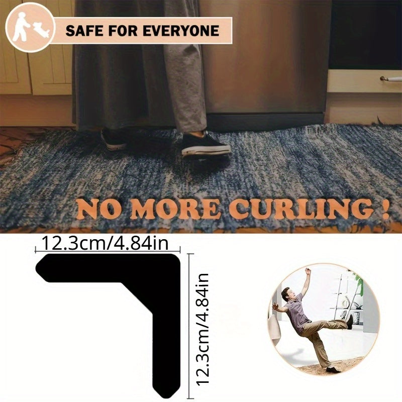 Non-Slip Rug Grippers 4-Pack: Keep your rugs in place with these anti-slip carpet corner stickers. Durable and easy to install, these grips are perfect for the living room, bedroom, or bathroom. Say goodbye to rug slipping with our roll-resistant design!