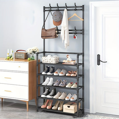 The perfect storage solution for your entrance: Chic coat rack and shoe bench with hooks - Versatile hall tree for shoes, clothes, hats, bags, and umbrellas - Space-saving and stylish home accessory